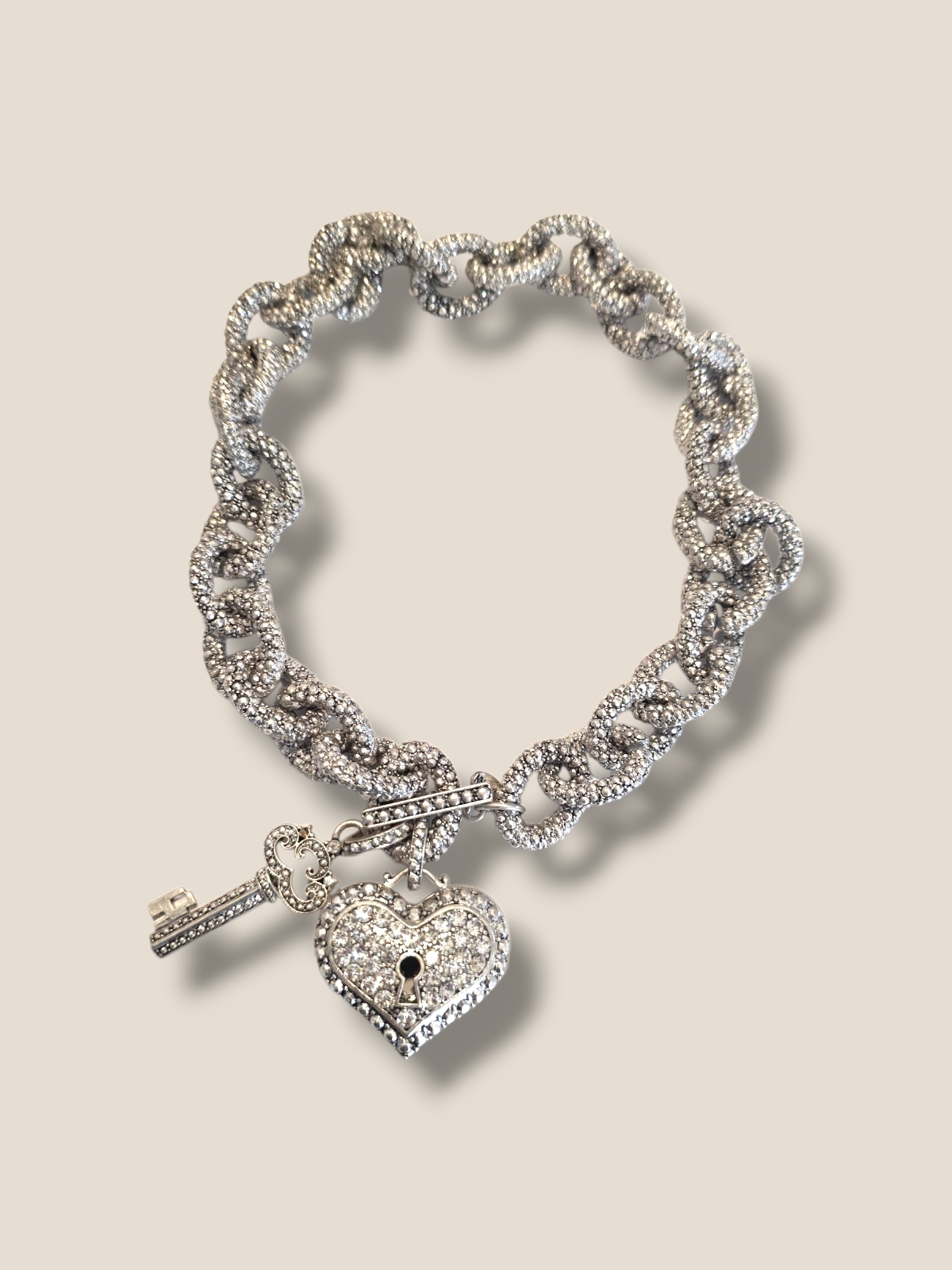 Traci Lynn Silver Crystal Pave Heart Key Necklace 53$